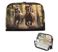 Trousse à crayons de grande capacité pour adolescents - Fournitures scolaires - Motif cheval - Marron