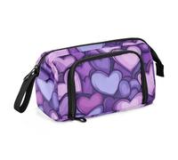 Trousse à crayons de grande capacité pour enfants avec fermeture éclair - Fournitures scolaires pour adolescentes - Lycée - Étoiles et cœurs violets, Cœur violet qui se chevauche, 1 size, Dessin animé