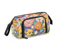 Trousse à crayons de grande capacité pour fille - Motif cactus et tournesol - Pour adultes et adolescents - Collège