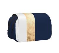 Trousse à crayons de grande capacité pour filles et garçons, trousse à crayons double couche avec rabat sur le dessus, trousse à crayons dorée, bleu et blanc, trousse de maquillage portable pour