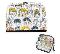 Trousse à crayons de grande capacité pour filles, lycée, visages dessinés à la main de jeunes gens