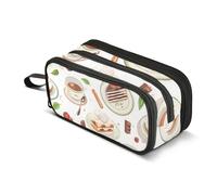 Trousse à crayons de grande capacité pour garçons et filles - 3 compartiments - Pour l'école, le bureau, le travail, Café, théières, tasses à thé, feuilles de thé vert, Taille unique, Mallette