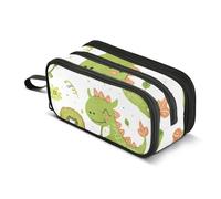 Trousse à crayons de grande capacité pour garçons et filles avec 3 compartiments - Dinosaures verts - Kiwi - Pour l'école, le bureau, le travail, Dinosaures verts Kiwi Fruit, Taille unique, Mallette
