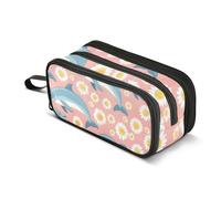 Trousse à crayons de grande capacité pour garçons et filles avec 3 compartiments - Motif dauphin - Pour l'école, le bureau, le travail, Dauphin Dessins animés Marguerite Fleur, Taille unique, Mallette