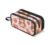 Trousse à crayons de grande capacité pour garçons et filles avec 3 compartiments - Motif ours et fraise - Pour l'école, le bureau, le travail, Ours et fraise de dessin animé, Taille unique, Mallette