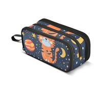 Trousse à crayons de grande capacité pour garçons et filles avec 3 compartiments Motif tigre rouge Hugged The Moon, Tigre rouge étreint la lune, Taille unique, Mallette