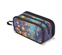 Trousse à crayons de grande capacité pour garçons et filles avec 3 compartiments pour étudiants, papeterie, marqueur pour l'école, le bureau, le travail, Maisons de champignons d'arbres, Taille
