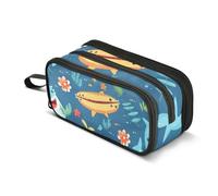 Trousse à crayons de grande capacité pour garçons et filles avec 3 compartiments - Pour l'école, le bureau, le travail, Feuille de fleur de requin, Taille unique, Mallette