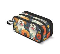 Trousse à crayons de grande capacité pour garçons et filles avec 3 compartiments - Pour l'école, le bureau, le travail, Couple de chiens Fleurs, Taille unique, Mallette
