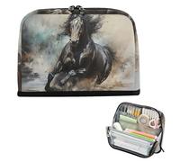 Trousse à crayons de grande capacité, simple et polyvalente, pour adolescent, université, cheval, style encre