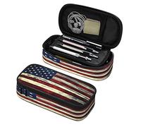 Trousse à crayons de grande capacité - Style rétro - Drapeau américain - Fermeture éclair - Pour filles, garçons, adolescents, adultes, école, bureau, études, étudiants, papeterie, maquillage,