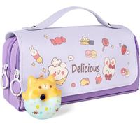 Trousse À Crayons De Grande,Trousse Scolaire Avec Poignée Imperméable,Sac À Crayons École Trousses Avec Jouet De Décompression Pour Collège Bureau Étudiants Fille Garçon Adolescent(Violet)