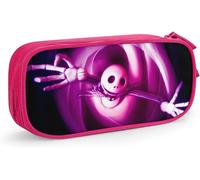 Trousse À Crayons De L'étrange Noël De Monsieur Jack Grande Capacité Double Fermeture Éclair Organisateur Papeterie Sac Cosmétique Noir Rose