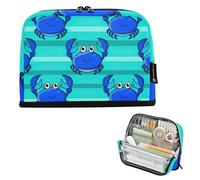 Trousse à crayons de rangement mignonne avec motif crabes bleus avec fermeture éclair - Grande trousse à crayons mignonne - Organiseur de papeterie pour filles - Fournitures de rentrée scolaire