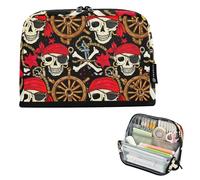 Trousse à crayons de rangement nautique motif crânes de pirates rouges et noirs avec fermeture éclair - Jolie pochette à stylos - Impression artistique pour enfants - Fournitures de rentrée scolaire