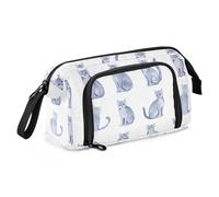 Trousse à crayons de voyage avec motif chats bleus russes blancs de grande capacité avec fente pour fournitures scolaires pour adolescentes et hommes