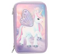 Trousse à crayons Depesche 13417 Ylvi - 3 compartiments en violet, licorne et ailes, avec crayons de couleur, règle, ciseaux et plus