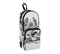 Trousse à crayons dessinée à la main - Grande capacité - Avec compartiment - En forme de cartable - Pour l'école, le bureau, le travail, Paresseux dessinés à la main, Taille unique, Mallette