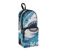 Trousse à crayons dessinée à la main - Grande capacité - Avec compartiment - En forme de cartable - Pour l'école, le bureau, le travail, Requin dessiné à la main, Taille unique, Mallette