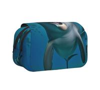 Trousse à crayons double couche à rabat avec imprimé papillon coloré dessiné à la main pour fournitures scolaires, voyage et maquillage, Dauphin qui vous regarde, Taille unique, Cartable