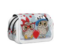 Trousse à crayons double couche à rabat avec motif de chouette mignonne - Grande capacité pour 50 stylos - Porte-papeterie en polyester durable pour l'école, les voyages artistiques (imprimé intégral)