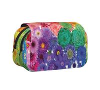 Trousse à crayons double couche à rabat avec motif de fleurs arc-en-ciel - Grande capacité pour 50 stylos - Porte-papeterie en polyester durable pour l'école, les voyages artistiques (imprimé intégral