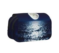 Trousse à crayons double couche à rabat avec motif pleine lune de nuit, grande capacité pour 50 stylos, support de papeterie en polyester durable pour l'école, les voyages artistiques (imprimé