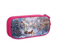Trousse à crayons double couche avec inscription « Merry Christmas » - Grande capacité - Personnalisable - En tissu polyester - Pour l'école, le bureau, les voyages, rose, Taille unique