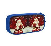 Trousse à crayons double couche avec inscription « Merry Christmas Santa Claus » - Grande capacité - Personnalisable - En tissu polyester - Pour l'école, le bureau, les voyages, bleu, Taille unique