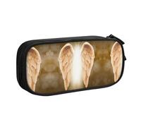 Trousse à crayons double couche avec motif ailes d'ange personnalisable en tissu polyester pour l'école, le bureau, les voyages, Noir , Taille unique