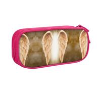 Trousse à crayons double couche avec motif ailes d'ange personnalisable en tissu polyester pour l'école, le bureau, les voyages, rose, Taille unique