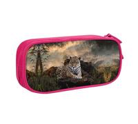 Trousse à crayons double couche avec motif animal africain léopard personnalisable en tissu polyester pour école, bureau, voyage, rose, Taille unique