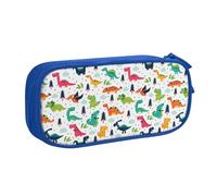 Trousse à crayons double couche avec motif dinosaure coloré - Organiseur personnalisable en tissu polyester - Pour l'école, le bureau, les voyages, bleu, Taille unique
