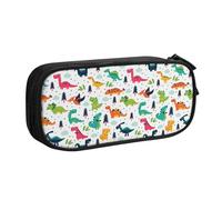 Trousse à crayons double couche avec motif dinosaure coloré - Organiseur personnalisable en tissu polyester - Pour l'école, le bureau, les voyages, Noir , Taille unique