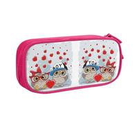 Trousse à crayons double couche avec motif hibou mignon - Grande capacité - Personnalisable - En tissu polyester - Pour l'école, le bureau, les voyages, rose, Taille unique