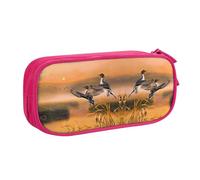 Trousse à crayons double couche avec motif mouettes au bord du lac au coucher du soleil - Grande capacité - Personnalisable - En tissu polyester imprimé - Pour l'école, le bureau, les voyages, rose