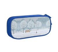 Trousse à crayons double couche avec motif oiseaux dans le parc sur une journée de neige - Grande capacité - Personnalisable - En tissu polyester imprimé - Pour l'école, le bureau, les voyages, bleu