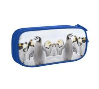 Trousse à crayons double couche avec motif pingouin mignon - Grande capacité - En tissu polyester imprimé - Pour l'école, le bureau, les voyages, bleu, Taille unique
