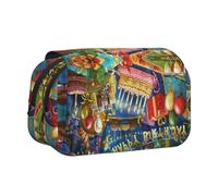 Trousse à crayons double couche avec rabat « Happy Birthday » de grande capacité pour 50 stylos, support de papeterie en polyester durable pour l'école, les voyages artistiques (imprimé intégral)