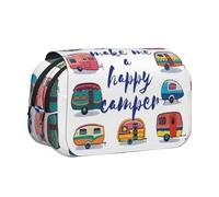 Trousse à crayons double couche avec rabat « You Make Me Happy Camper Trailer» - Grande trousse à crayons - Organiseur de papeterie - Trousse de maquillage pour garçons, filles, adolescents, étudiants
