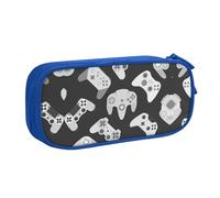 Trousse à crayons double couche de grande capacité avec motif manette de jeu personnalisable en tissu polyester pour l'école, le bureau, les voyages, bleu, Taille unique