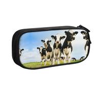 Trousse à crayons double couche de grande capacité avec motif vache mignonne - Organiseur personnalisable en tissu polyester - Pour l'école, le bureau, les voyages, Noir , Taille unique