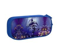 Trousse à crayons double couche de grande capacité, motif baleine de mer, personnalisable en tissu polyester pour l'école, le bureau, les voyages, bleu, Taille unique