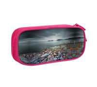 Trousse à crayons double couche de grande capacité Motif pierre de plage personnalisable en tissu polyester pour école, bureau, voyage, rose, Taille unique