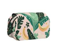 Trousse à crayons double couche en tissu Oxford avec fermeture éclair et rabat, grande capacité pour l'école, le bureau, les voyages, Feuilles de palmier vertes roses., Taille unique, Trousse de