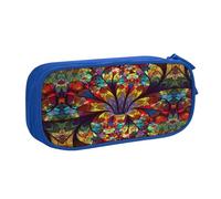 Trousse à crayons double couche en verre teinté à motif floral - Organiseur personnalisable en tissu polyester - Pour l'école, le bureau, les voyages, bleu, Taille unique