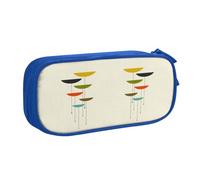 Trousse à crayons double couche imprimée moderne du milieu du siècle - Organiseur personnalisable en tissu polyester - Pour l'école, le bureau, les voyages, bleu, Taille unique