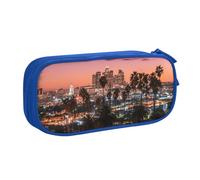 Trousse à crayons double couche Los Angeles Palm Trees, grande capacité, personnalisable en tissu polyester imprimé complet, pour l'école, le bureau, les voyages, bleu, Taille unique