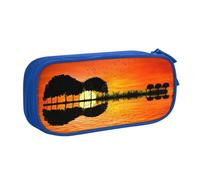 Trousse à crayons double couche motif guitare Lake Guitar Reflection - Personnalisable - En tissu polyester - Pour l'école, le bureau, les voyages, bleu, Taille unique