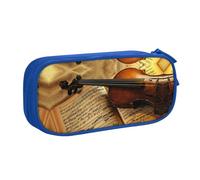 Trousse à crayons double couche pour violon et livre - Grande capacité - Personnalisable - Tissu polyester imprimé - Pour l'école, le bureau, les voyages, bleu, Taille unique